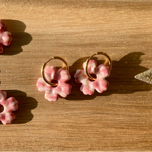 Pampilles Hibiscus - Marbré rose & blanc